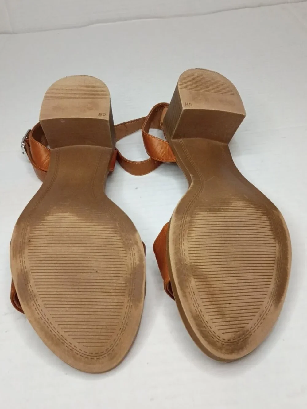 Steve Madden Kemmy Cognac Leather Ankle Strap Block Heel Sandals Size 8M